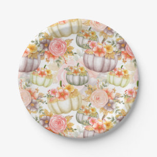 Thanksgiving watercolor pumpkins floral paper plates