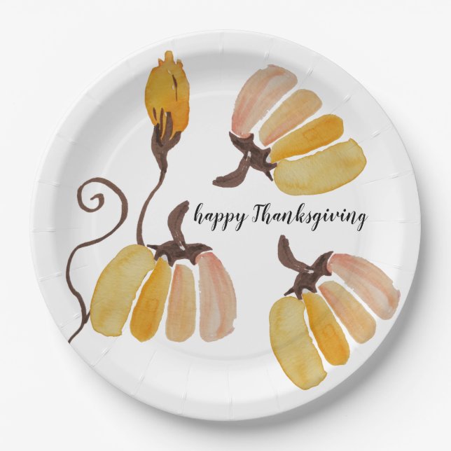 Thanksgiving Watercolor Pumpkins Paper Plates (Front)