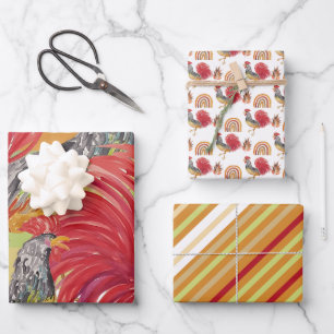 Thanksgiving Watercolor Rooster Hand-painted Wrapping Paper Sheets