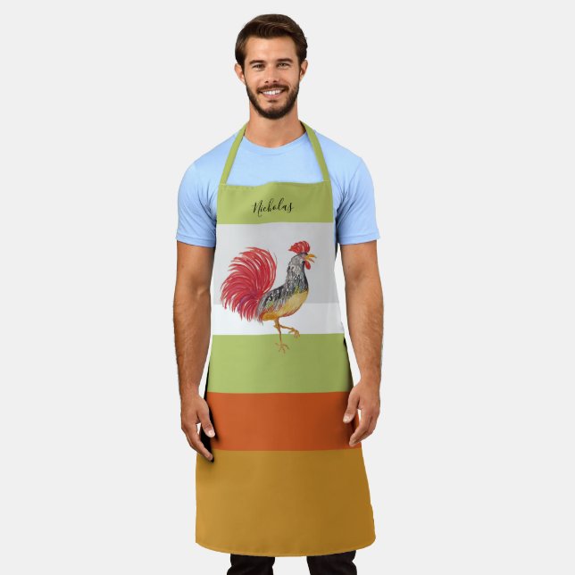 Thanksgiving Watercolor Rooster Personalized Apron (Worn)