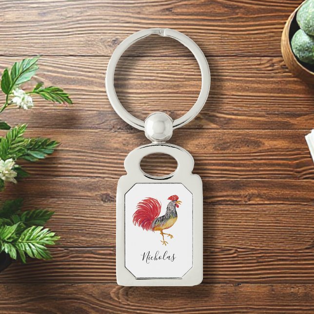 Thanksgiving Watercolor Rooster Personalized Keychain (Creator Uploaded)