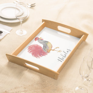 Thanksgiving Watercolor Rooster Personalized Serving Tray