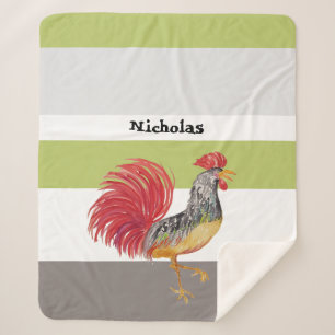 Thanksgiving Watercolor Rooster Personalized Sherpa Blanket