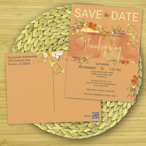 Thanksgiving Watercolor Rustic Greenery  Leaves   Postcard