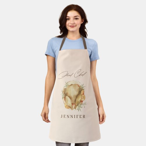 Thanksgiving Watercolor Turkey Elegant Head Chef Apron