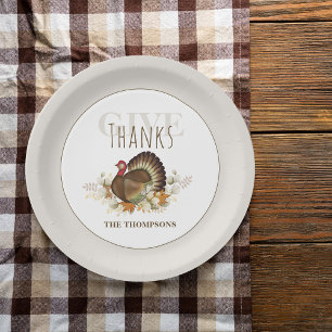Thanksgiving Watercolor Turkey Personalized Paper Plates