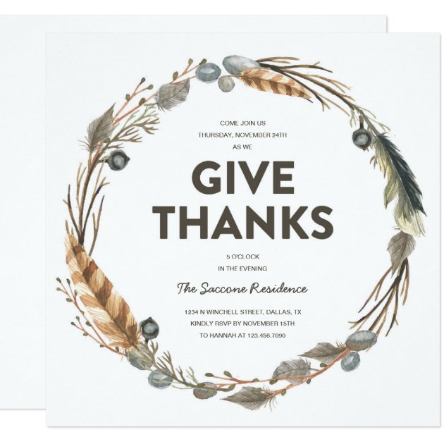 Thanksgiving Watercolor Wreath Dinner Invitation