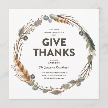 Thanksgiving Watercolor Wreath Dinner Invitation by OakHouseDesigns at Zazzle