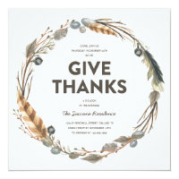 Thanksgiving Watercolor Wreath Dinner Invitation