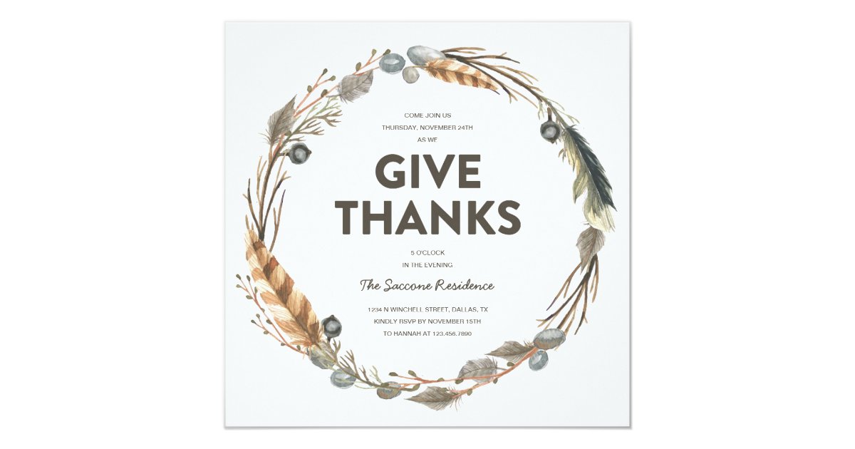 Thanksgiving Watercolor Wreath Dinner Invitation | Zazzle.com
