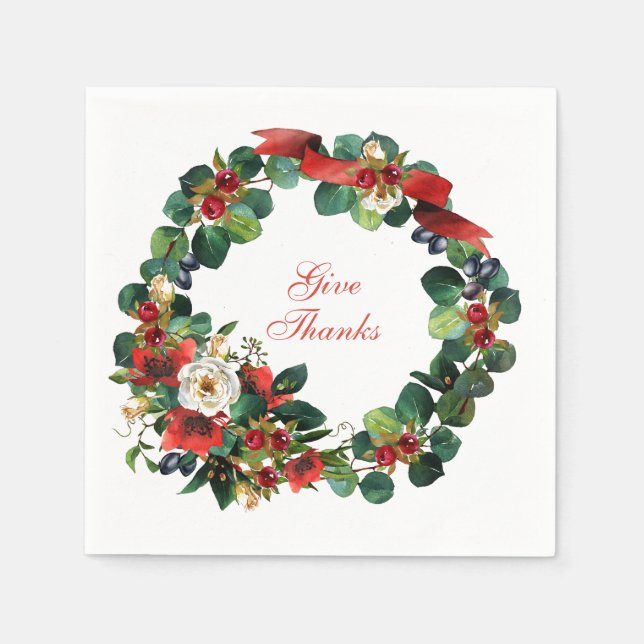 Thanksgiving Watercolor Wreath Napkins (Front)