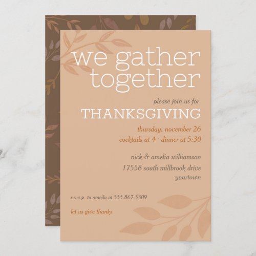 Thanksgiving  We Gather Together  Autumn Leaf  Invitation