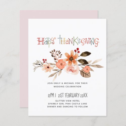 Thanksgiving Wedding Invitations Dusty Blue Orange