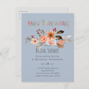 Thanksgiving Wedding Invitations Dusty Blue Orange