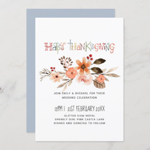 Thanksgiving Wedding Invitations Dusty Blue Orange