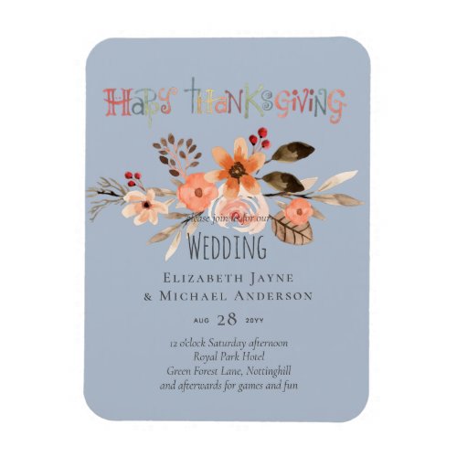 Thanksgiving Wedding Invitations Dusty Blue Orange Magnet