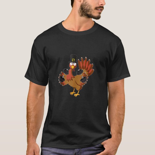 Thanksgiving Weightlifting Mom Dad  Workout Turkey T-Shirt (Front)
