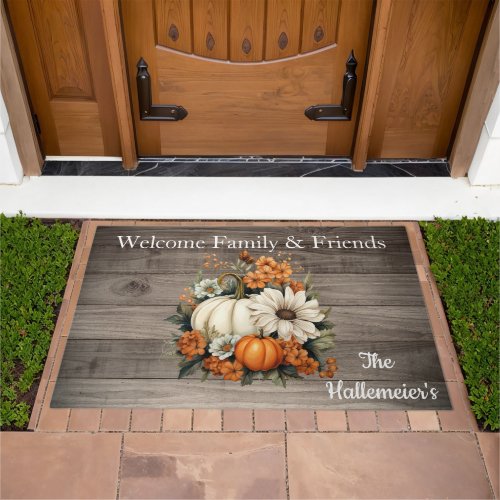 Thanksgiving Welcome Friends  Family L Brown Wood Doormat