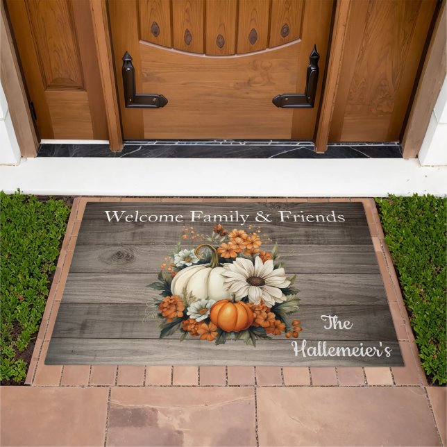 Thanksgiving Welcome Friends & Family L Brown Wood Doormat (Outdoor)