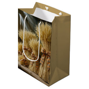 Thanksgiving Wheat Bundles Tied With Plaid Ribbon Medium Gift Bag