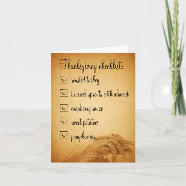 Thanksgiving Wheat Food Checklist Holiday Card (Front)