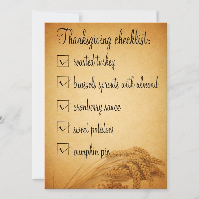 Thanksgiving Wheat Food Checklist Invitation (Front)