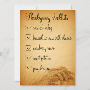 Thanksgiving Wheat Food Checklist Invitation