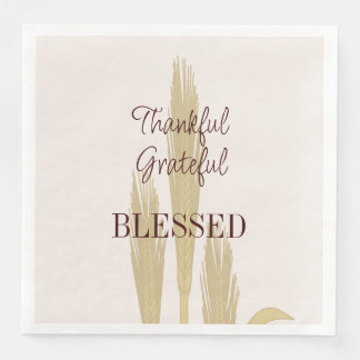 Thanksgiving Wheat Thankful Grateful Blessed Paper Dinner Napkins