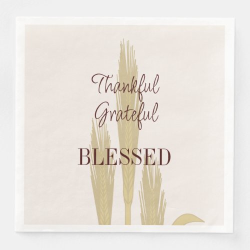 Thanksgiving Wheat Thankful Grateful Blessed   Paper Dinner Napkins