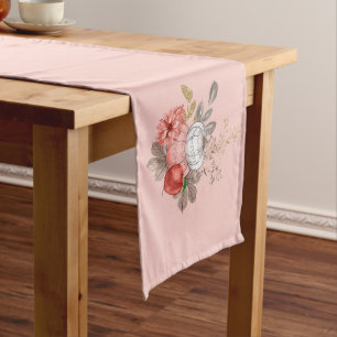Thanksgiving White Pumpkin and Fall Flowers Short Long Table Runner