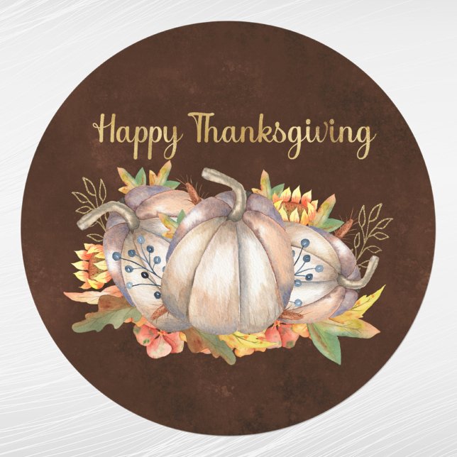 Thanksgiving White Pumpkins Floral Classic Round Sticker (Creator Uploaded)