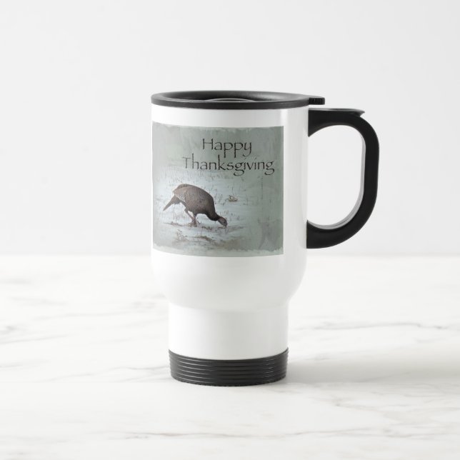 Thanksgiving Wild Turkey in Snowy Field Travel Mug (Right)