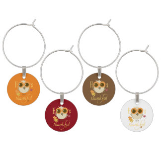 Thanksgiving Wine Charms Owls give thanks gifts