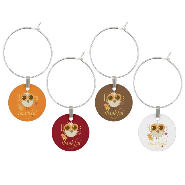 Thanksgiving Wine Charms Owls give thanks gifts (Staggered)