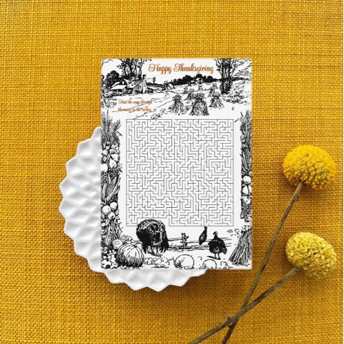 Thanksgiving Wishes Frame and Maze and Pumpkins   Holiday Card