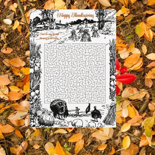 Thanksgiving Wishes Frame Maze  Pumpkins Brown Holiday Card