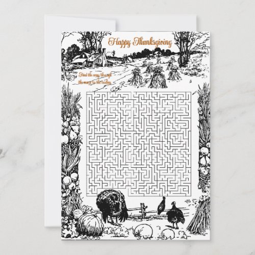Thanksgiving Wishes Frame Maze  Pumpkins White Holiday Card