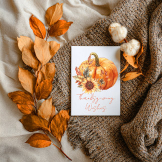 Thanksgiving Wishes Pumpkin & Sunflower Card