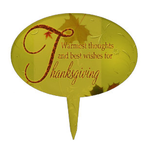 Thanksgiving Wishes Typography Leaves Cake Topper
