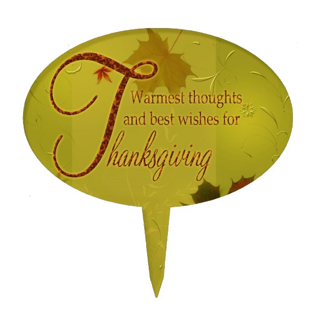Thanksgiving Wishes Typography Leaves Cake Topper (Front)