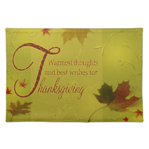 Thanksgiving Wishes Typography Leaves Cloth Placemat