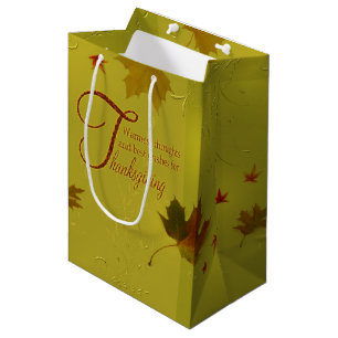 Thanksgiving Wishes Typography Leaves Medium Gift Bag