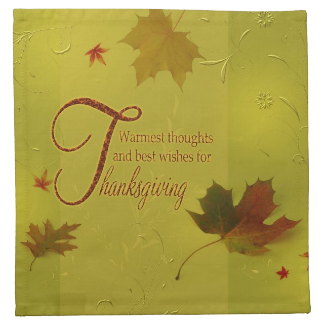 Thanksgiving Wishes Typography Leaves Napkin (Front)