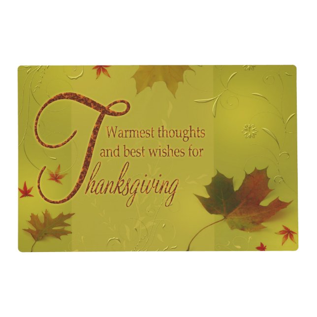 Thanksgiving Wishes Typography Leaves Placemat (Front)