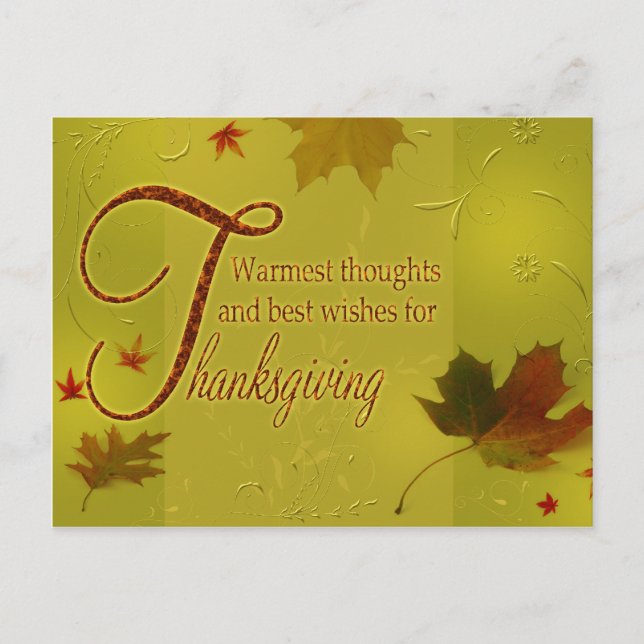 Thanksgiving Wishes Typography Leaves - Postcard (Front)
