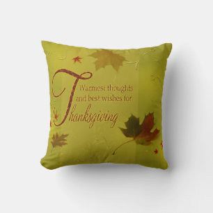 Thanksgiving Wishes Typography Leaves Throw Pillow