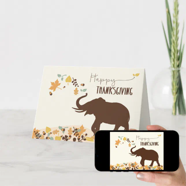 Thanksgiving with Joyful Elephant and Leaves Holiday Card | Zazzle