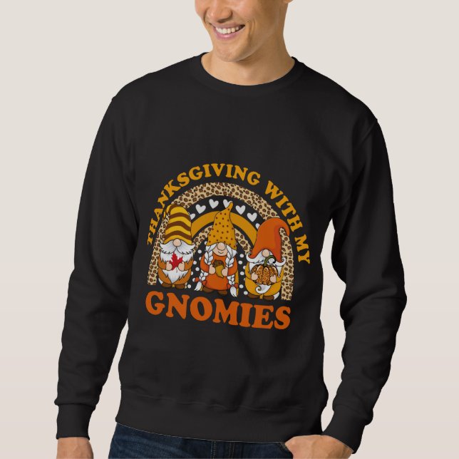 Thanksgiving With My Gnomies Autumn Gnomes Leopard Sweatshirt (Front)