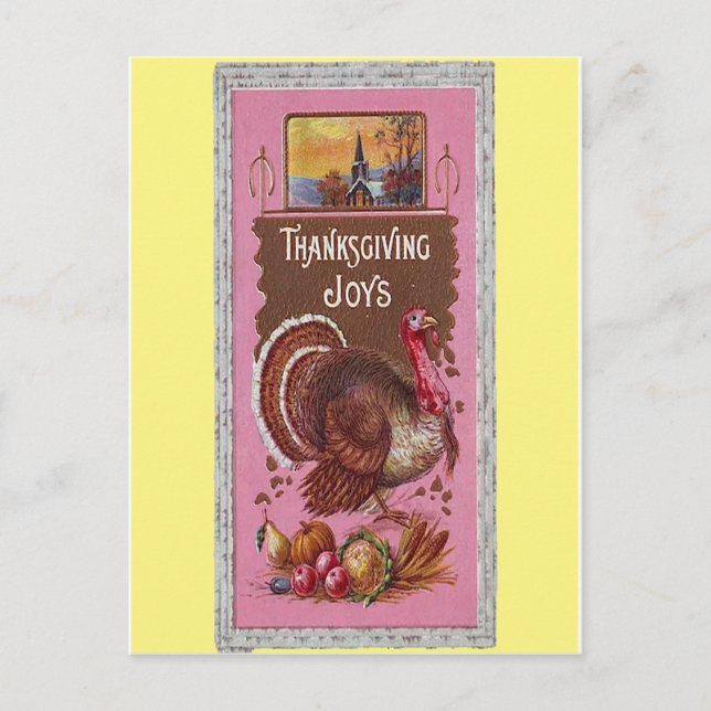 Thanksgiving with Turkey 1917 Postcard (Front)