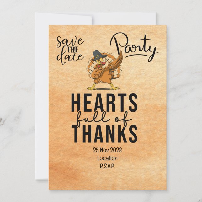 Thanksgiving  with Turkey save the date invitation (Front)